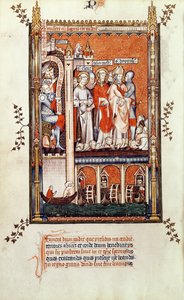 2092年f.37v Sisinnius向圣丹尼斯和他的同伴展示其他烈士的尸体，来自Vie de St. Denis，1317 作者 法语学校