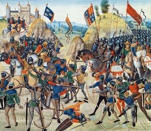 2646年f.165v来自百年战争的克雷西战役，来自“Froissart&39;s Chronicle”，1346年8月24日 作者 法语学校
