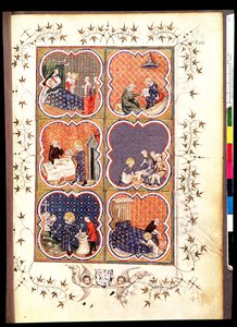 Fr 2813 f.265来自圣路易斯生活的六个场景（1215-70），来自Grandes Chroniques de France，1375-79 作者 法语学校