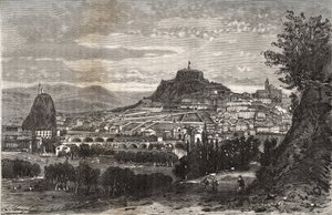 法国，奥弗涅，上卢瓦尔省（43），勒普伊-恩维莱（Le-Puy-en-Velay）--在V.A. Malt-Brown的 "La France illustree: geographie, histoire, administration statistique "中雕刻。 作者 法语学校