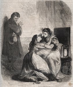 弗朗索瓦丝-德-蒙莫朗西-福斯（Montmorency Fosseux）（1566-1641）请求玛格丽特-德-瓦卢斯王后（1553-1615）原谅，她被称为玛格特王后。她是国王亨利四世（1553-1610）的情妇，正忐忑不安地生下他们的孩子 作者 法语学校