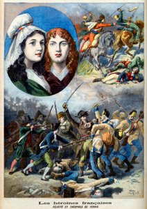 法国大革命--法国女英雄：费利西特（1770-1841）和西奥菲勒（1875-1819）姐妹，她们在1792年化装成男人与奥地利人作战，以监视她们的父亲--插图来自1894年8月7日的《小报》。 作者 法语学校