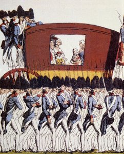 French Revolution: Return of the Royal Family to Paris on 25 June 1791 after the arrest in Varennes on 20 and 21 June 1791. Eau-forte coloriee anonymous 1791 Sun. 23.2x34.6 Paris, Musee Carnavalet. 作者 法语学校