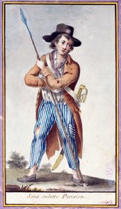 法国大革命：不穿内裤的巴黎人拥有黑桃。1789年左右的匿名印刷品。巴黎，卡纳瓦莱博物馆 作者 法语学校