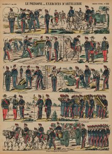 法国军队炮兵演习，Le Polygone，洛里昂，法国（彩色雕刻） 作者 法语学校