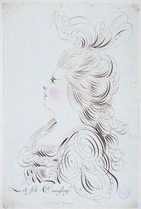 法国书法。波利尼亚克公主的面部肖像，由伯纳德-德-巴黎在1780年左右用水彩画加强。巴黎市的历史图书馆。 作者 法语学校