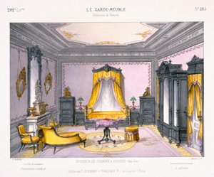Le Garde-Meuble图案书中的新希腊风格卧室内部法式设计，由巴黎D Guillard出版 作者 法语学校