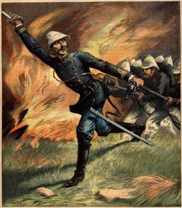 1891 年，驻印度支那 Tonkin 的法国军官在与中国军队的战斗中。1892 年 2 月 25 日第 69 期 "La Terre Illustree "杂志上的版画。 作者 法语学校