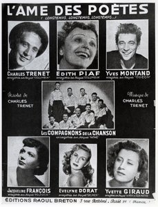 歌曲“LAme des Poetes”的歌曲封面封面，由Charles Trenet撰写，由巴黎出版的版本Raoul Breton 作者 法语学校