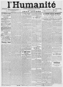 头版，第一期LHumanite报纸，1904年4月18日（印刷纸）