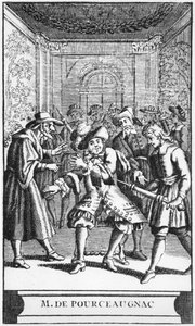 来自Monsieur de Pourceaugnac的主题插图由Moliere，c.1669 作者 法语学校