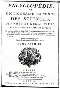 Denis Diderot（1713-84）的“科学，艺术和工程百科全书”的主题发表于1751年的巴黎 作者 法语学校
