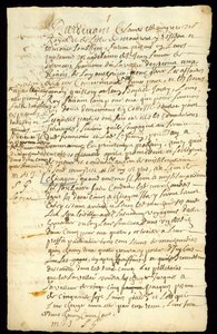 1692年，弗朗索瓦·弗朗科尔（Francois Francoeur）与四名旅行者之间的毛皮贸易合同，用于货物运输和购买海狸皮（Michilimackinac）和芝加哥（芝加哥）（另见332317） 作者 法语学校