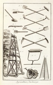 园艺工具和移动修剪平台，来自Denis Diderot的Encyclopedie des Sciences et Metiers（1713-84）发表于1770年 作者 法语学校