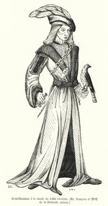 约1488年的时尚绅士（雕刻）。 作者 法语学校