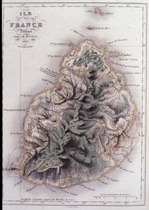 毛里求斯 (Anc. Ile de France) 的地理地图-雕刻 作者 法语学校
