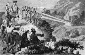 Georges-Louis Leclerc（1707-88）Count de Buffon在Montbard的干草堆上试验炽烈的镜子，来自Louis Figuier的La Vie des Savants Illustres，于1872年在巴黎出版（bw p 作者 法语学校