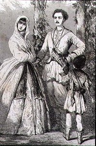19世纪60年代的乔治亚风格服装（雕刻）。 作者 法语学校