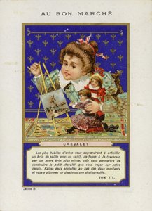 使用与玩偶绘画的女孩，Chevalet 作者 法语学校
