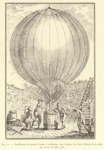 Gonflement du premier ballon a hydrogene, par Charles, les freres Robert et un aide, du 23 au 26 aout 1783 (engraving) 作者 法语学校