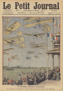 法国兰斯的大航空节（彩色平版印刷）。 作者 法语学校