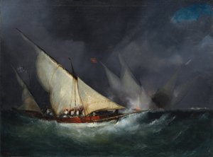 希腊海盗袭击土耳其船只，未注明日期（布面油画） 作者 法语学校
