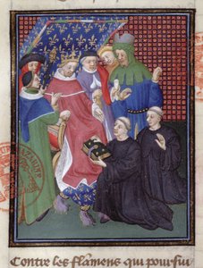 Guillaume de Nangis（d.1300 或 1303）将他的书赠送给 1285-1314 年法国国王菲利普四世勒贝尔（牛皮纸）（细节 239257） 作者 法语学校