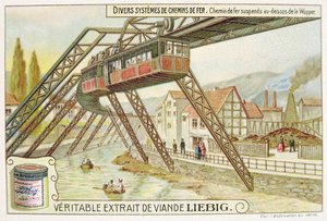 在Wupper河上的挂火车，Veritable Extrait de Viande Liebig的促销广告卡 作者 法语学校