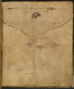 哈雷 647， f.7 马库斯-图利乌斯-西塞罗的 "Aratea，星座图中的希吉努斯天文学摘录 "中的 "鹰鹰座 "插图（纸面墨水和彩色）。 作者 法语学校