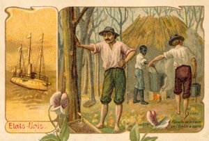 Harvesting maple sap to make maple syrup, United States (chromolitho) 作者 法语学校