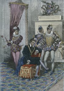 亨利三世（1551-89）和他的最爱（彩色雕刻） 作者 法语学校