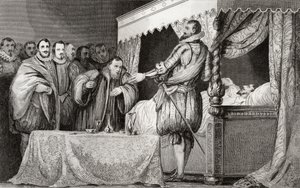 Henri III（1551-89）将Bearnais（1553-1610）命名为他的继任者，来自Colart的“Histoire de France”，出版于1840年 作者 法语学校