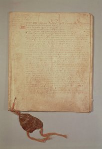 亨利四世，由上帝的恩典，法国国王和纳瓦拉，“南特诏书”的第一页，1598年（另见156756）（纸上墨水） 作者 法语学校