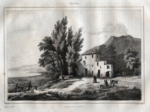 维苏威火山的隐居地 - ERMITAGE DU VESUVE NAPLES ITALY - Vesuvio 雕刻自 "Picturesque Italy" - Historical and Descriptive Painting of Italy" by M. de Norvins, Ch. Nodier 1834-1836。 作者 法语学校