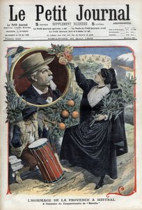 普罗旺斯向弗雷德里克-米斯特拉尔致敬，纪念 "Mireille"（1859）五十周年 载于《小报》，1909年5月（版画 作者 法语学校
