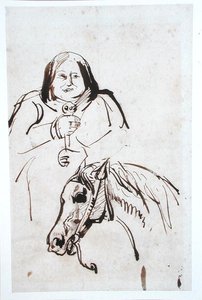 奥诺尔-德-巴尔扎克（1799-1850）和他的马（纸上笔墨）。 作者 法语学校