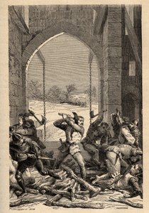 百年战争："Bertrand Du Guesclin (1320-1380)1356年在大福杰雷城堡（Grand-Fougeray, Ille et Vilaine）拍摄的La prise du Chateau de Grand Fougeray"（1356年英国人围攻雷恩期间，作为百年战争的一部分，Bertrand Duguesclin装扮成 作者 法语学校