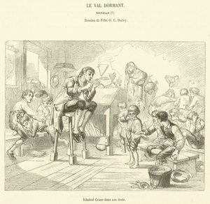 Ichabod Crane 在他的学校 (雕刻) 作者 法语学校