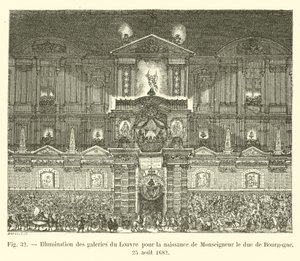 1682年8月25日勃艮第公爵Monseigneur诞生时，卢浮宫画廊的照明 作者 法语学校