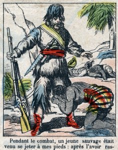 丹尼尔-笛福（De foe）的书《鲁滨逊漂流记》插图。19世纪末的埃皮纳尔成像。 作者 法语学校