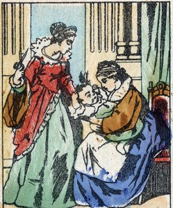 法国作家查尔斯-佩罗（1628-1703）的故事《Riquet a la houppe》的插图。木刻成像Pellerin - Epinal, sd.19世纪晚期。 作者 法语学校