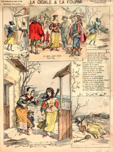 拉封丹寓言《蝉与蚁》插图，雕刻，约 1890 年 作者 法语学校