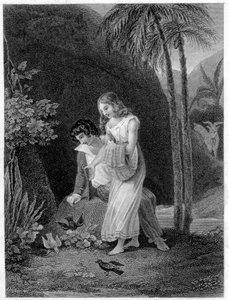 Illustration of “Paul and Virginia””. Roman by Henri Bernardin de Saint Pierre (Saint-Pierre or St-Pierre), French writer (1737-1814). 作者 法语学校