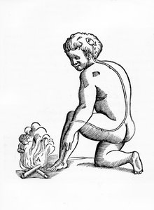 1677年，Elsevier在阿姆斯特丹出版的“Tractatis de Homine”中关于人类神经系统的松果腺导管与火灾反应的运作图示（woodc） 作者 法语学校