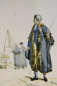波兰的度量衡检查员，约1817年（彩色雕刻）。 作者 法语学校