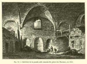 1810年Palais des Thermes的伟大的罗马大厅的内部