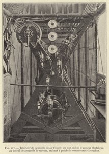 Interieur de la nacelle de La France: on voit en bas le moteur electrique, au-dessus les appareils de mesure, en haut a gauche le commutateur a touches (engraving) 作者 法语学校
