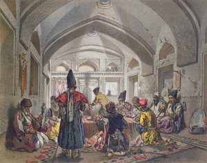 一个Caravanserai的内部在波斯，十九世纪中叶 作者 法语学校