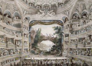 1791年的Comedie Francaise剧院的内部，在原始水彩以后 作者 法语学校
