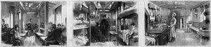 法国军事安全协会医疗列车的救护车和厨房车的内视图。1873年6月28日《世界画报》第846期上的版画。 作者 法语学校